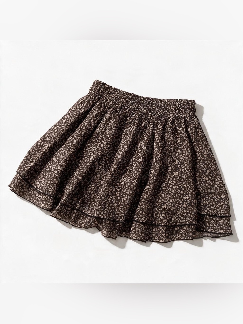 Dark Brown Floral Tiered Mini Skirt